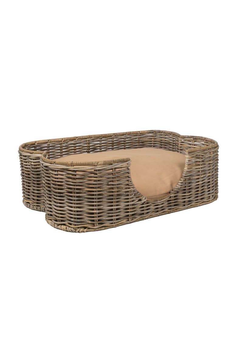The Licker Store Scallop Tropical Handwoven Rattan Pet Bed with Machine Washable Cushion, Alternate, color, Kubu Gray
