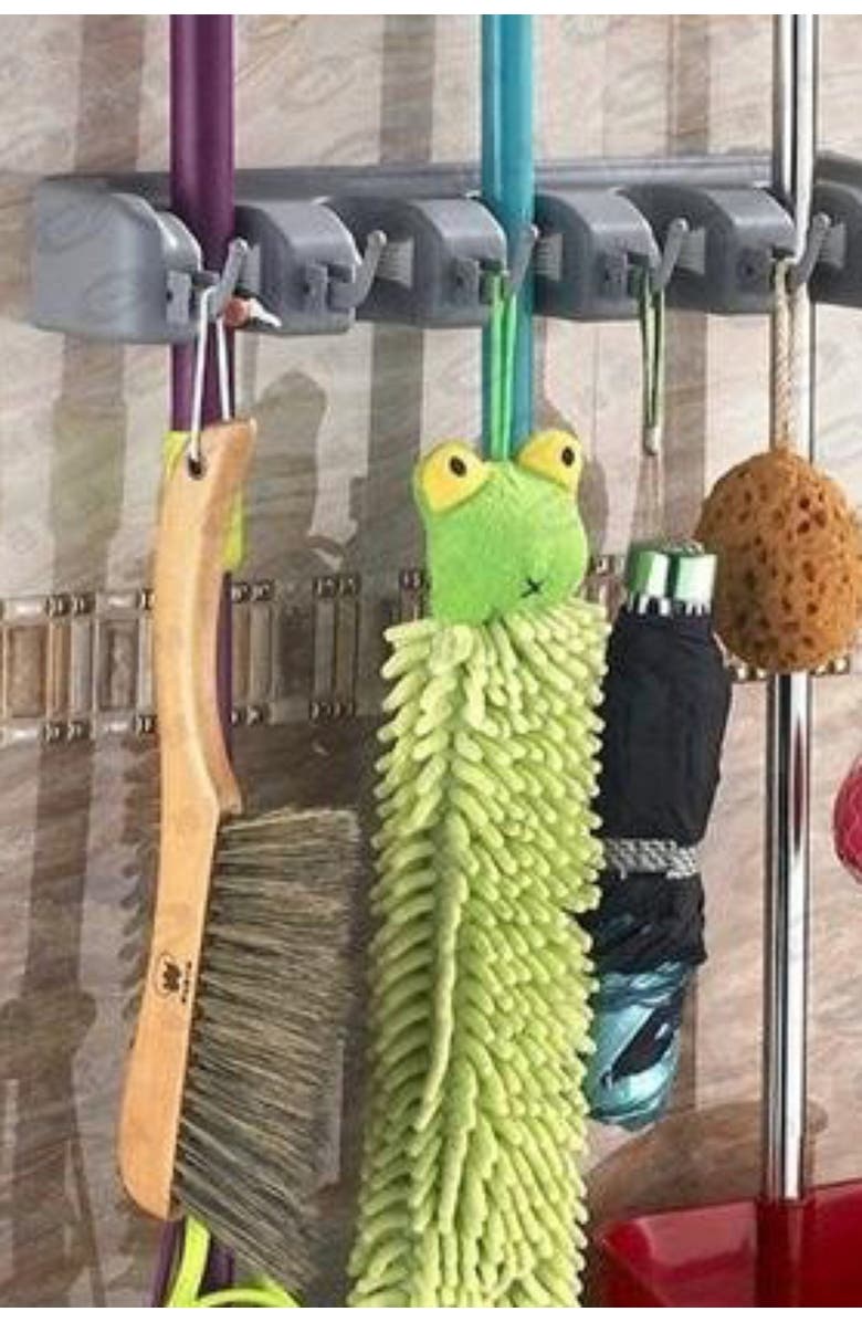 SORBUS Grey Broom & Mop Wall Mounted Storage Organizer, Alternate, color,