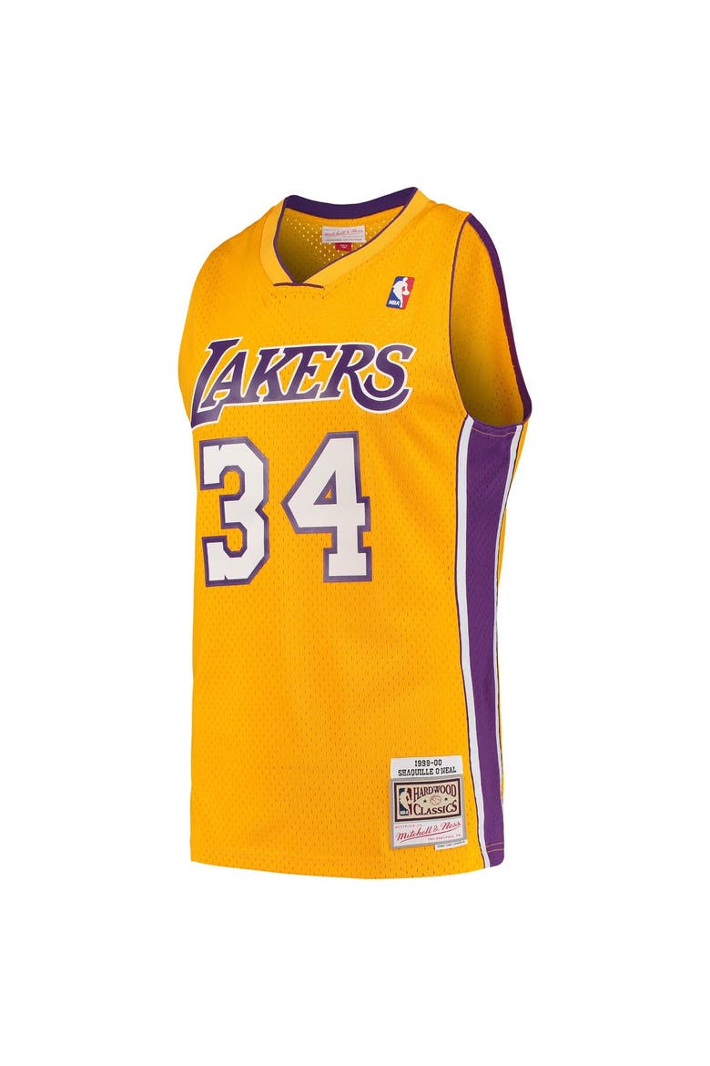 Men's Mitchell & Ness Shaquille O'Neal Gold Los Angeles Lakers Hardwood Classics Swingman Jersey, Alternate, color, Gold