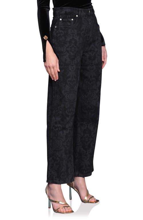 Avec Les Filles Printed Cinch High Waist Wide Leg Jeans In Black