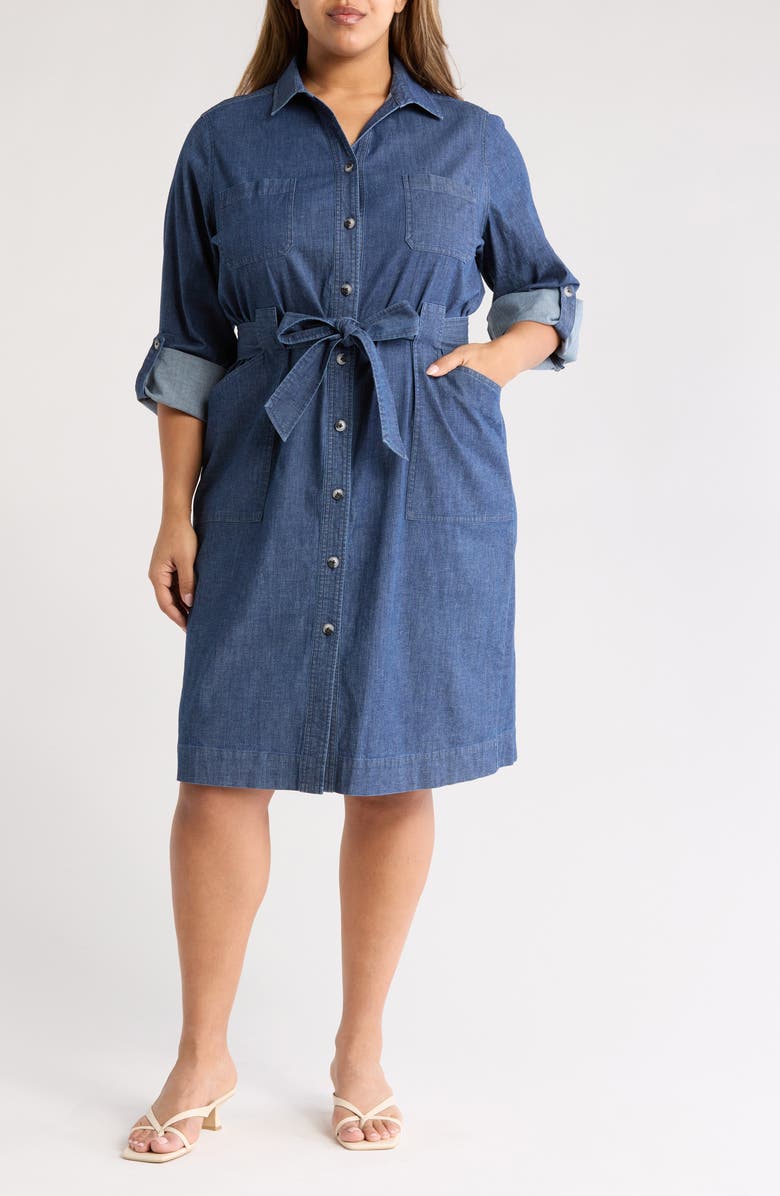 Jones New York Pork Chop Long Sleeve Stretch Denim Shirtdress, Main, color, 