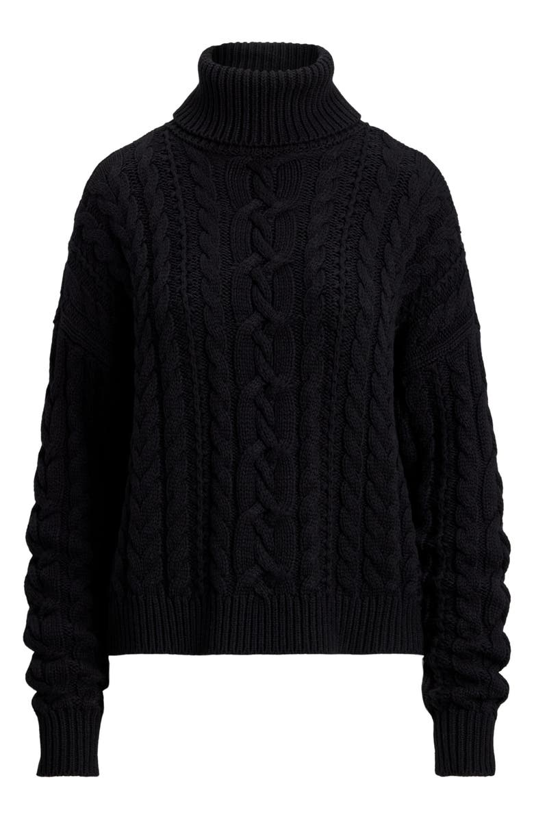 Lauren Ralph Lauren Turtleneck Cable Knit Sweater, Alternate, color, Black