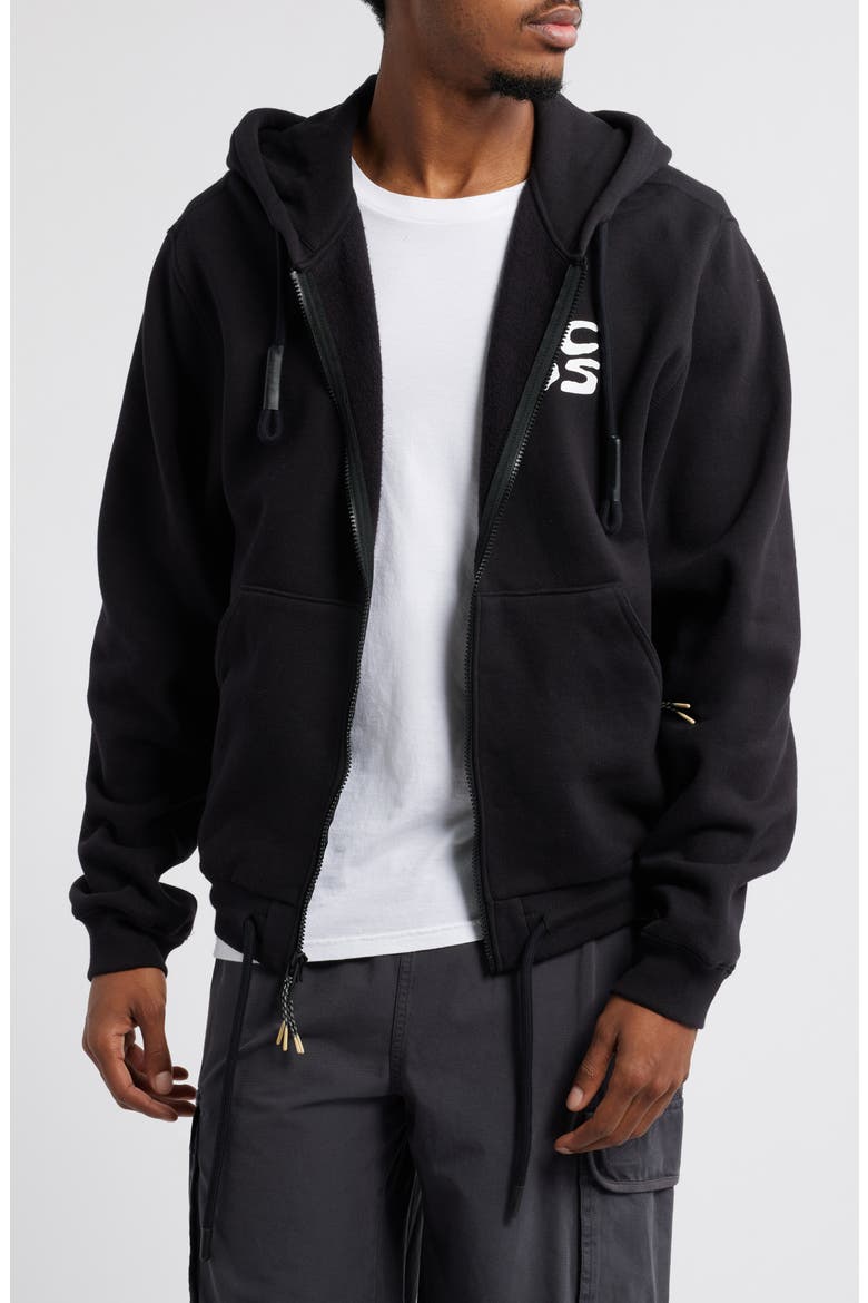 Stack Logo Graphic Zip-Up Hoodie, Main, color, BLACK