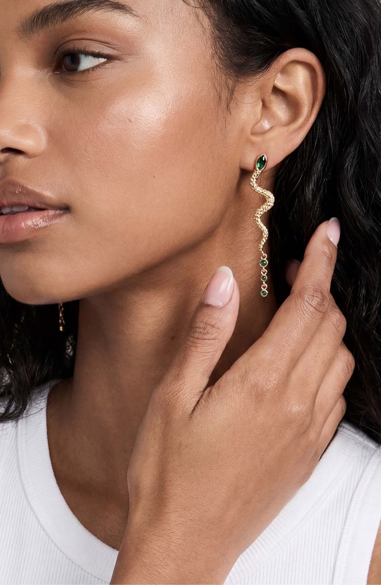 Ettika Serpentina Linear Earrings, Alternate, color, Green
