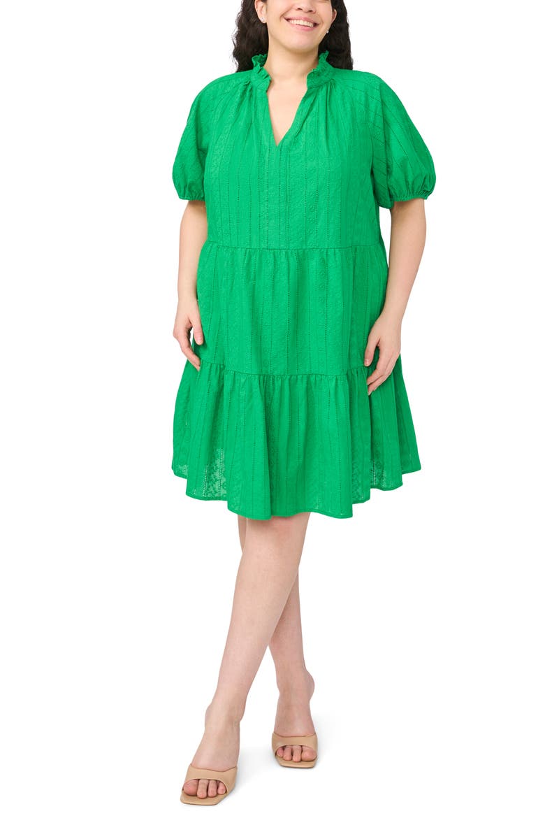 Embroidered Tiered Cotton Babydoll Dress, Main, color, VIBRANT KELLY