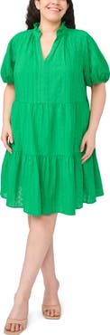CeCe Embroidered Tiered Cotton Babydoll Dress