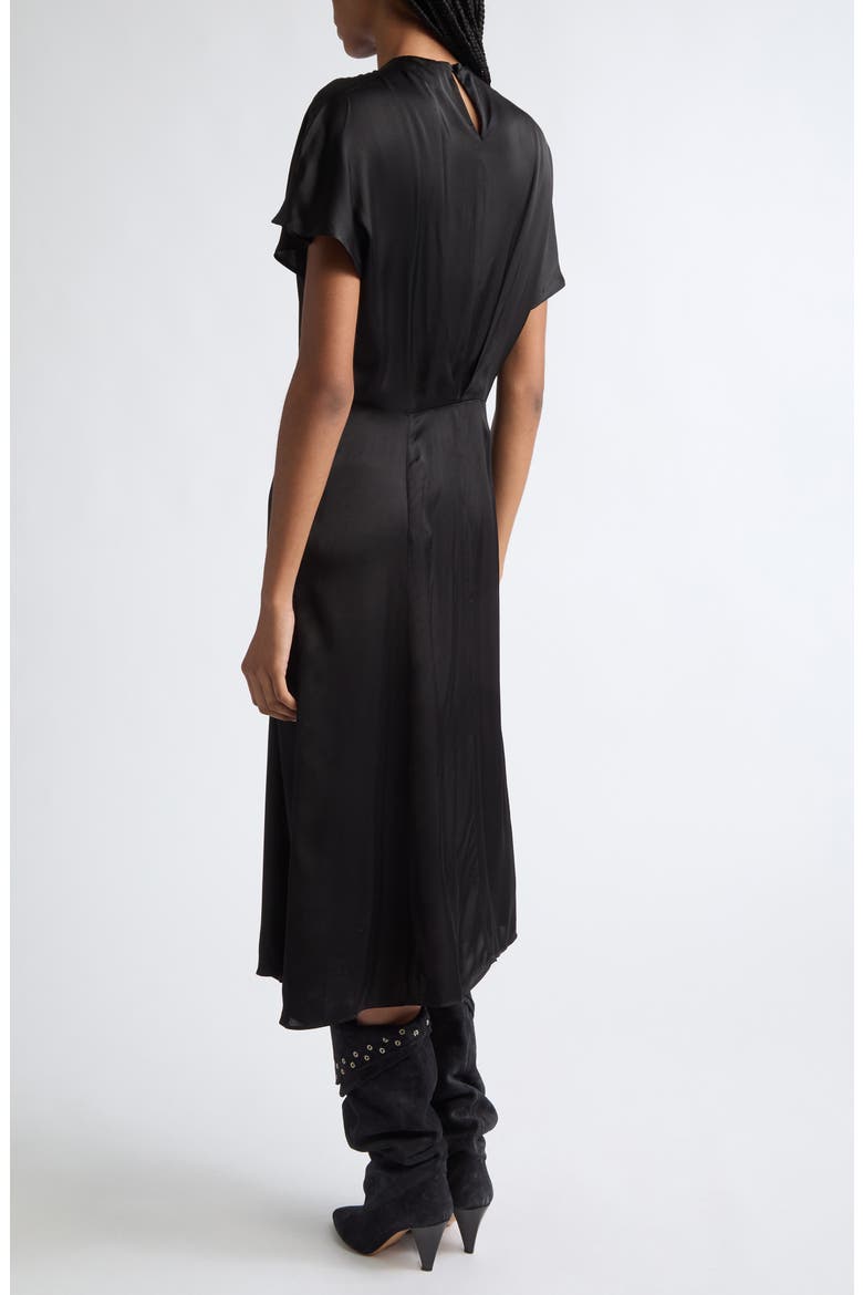 Namsha Draped Satin Midi Dress, Alternate, color, BLACK