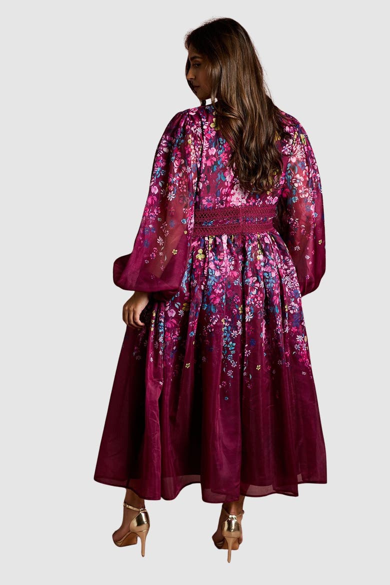 Plus Floral Organza Midaxi Dress, Alternate, color, Plum