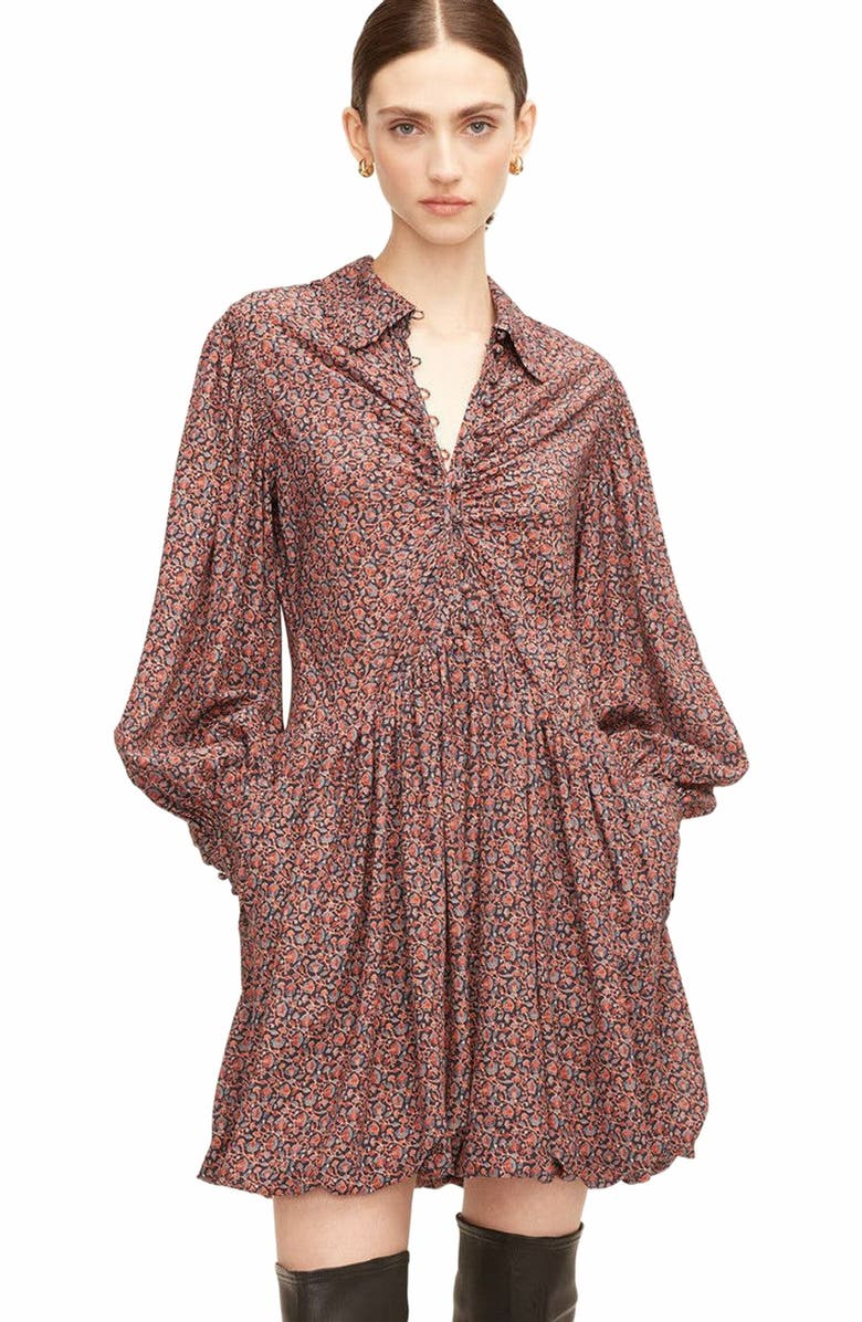 Rebecca Taylor Whisper Roseen Fleur Silk Shirt Dress, Alternate, color, Fleur Navy Combo