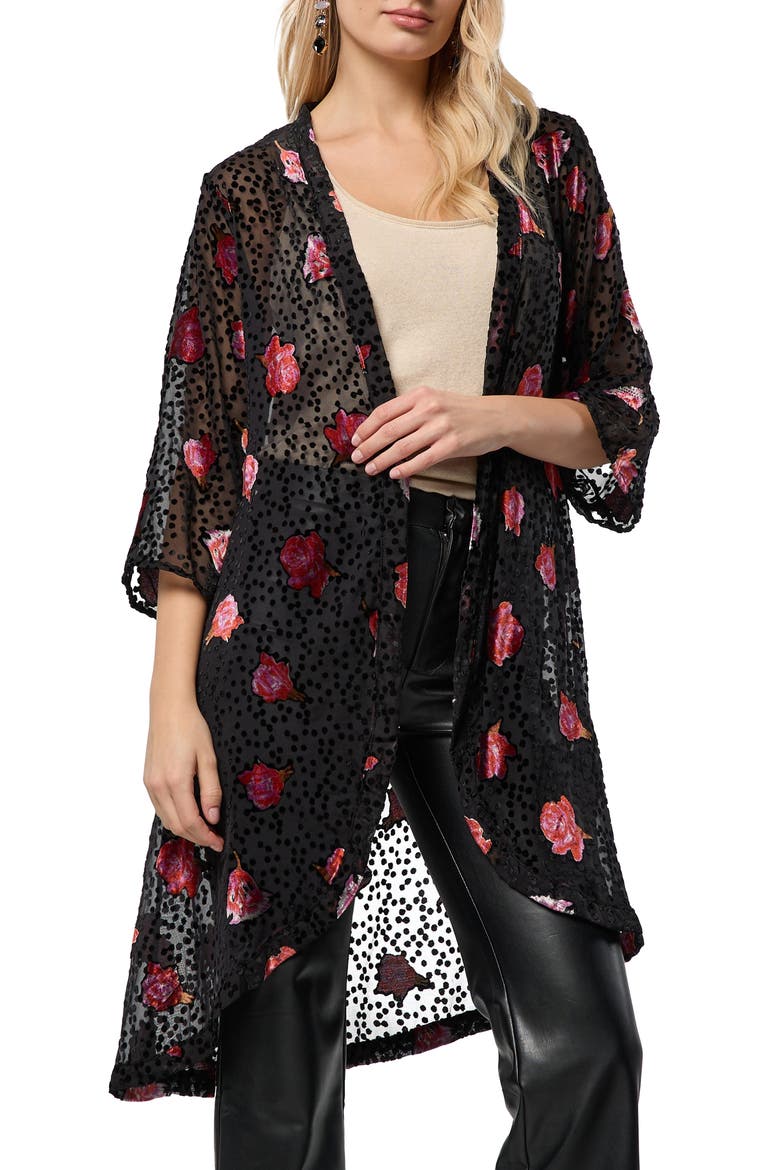 Rose Velvet Burnout Ruana, Main, color, BLACK
