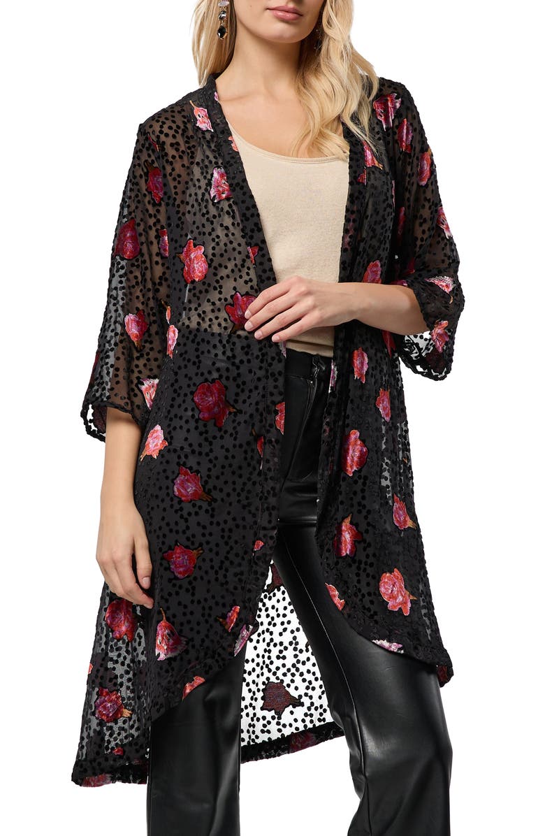 SAACHI Rose Velvet Burnout Ruana, Main, color, Black