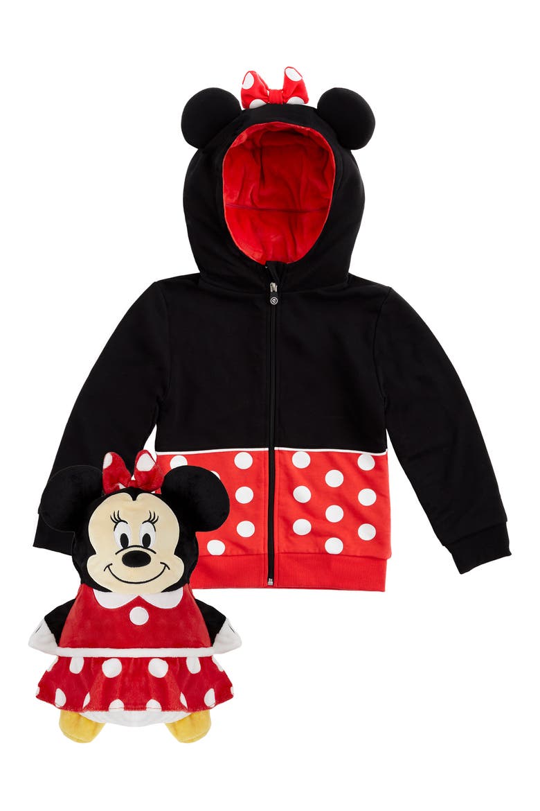 Disney Minnie Mouse 2-in-1 Stuffed Animal Hoodie, Main, color, BLACK / RED MIX