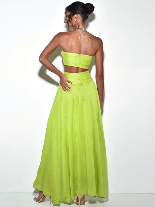 Miss Circle Women Quinby Lemon Chiffon Pleated Lace Up Maxi Dress In Yellow