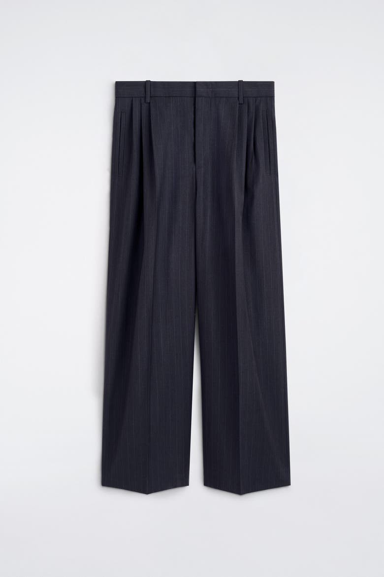 Pleated Relaxed-fit Wide-leg Pants, Alternate, color, NAVY / PINSTRIPED