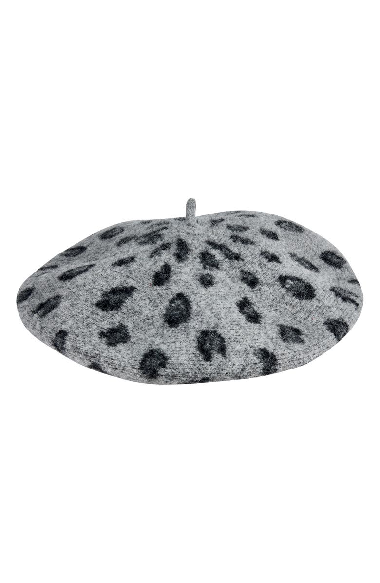 San Diego Hat Animal Print Wool Beret, Main, color, Grey