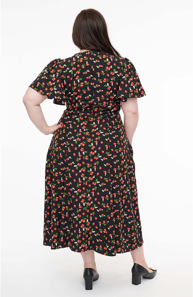 Unique Vintage Plus Size Short Puff Sleeve Sweetheart Neck Godet Midi Dress, Alternate, color, 