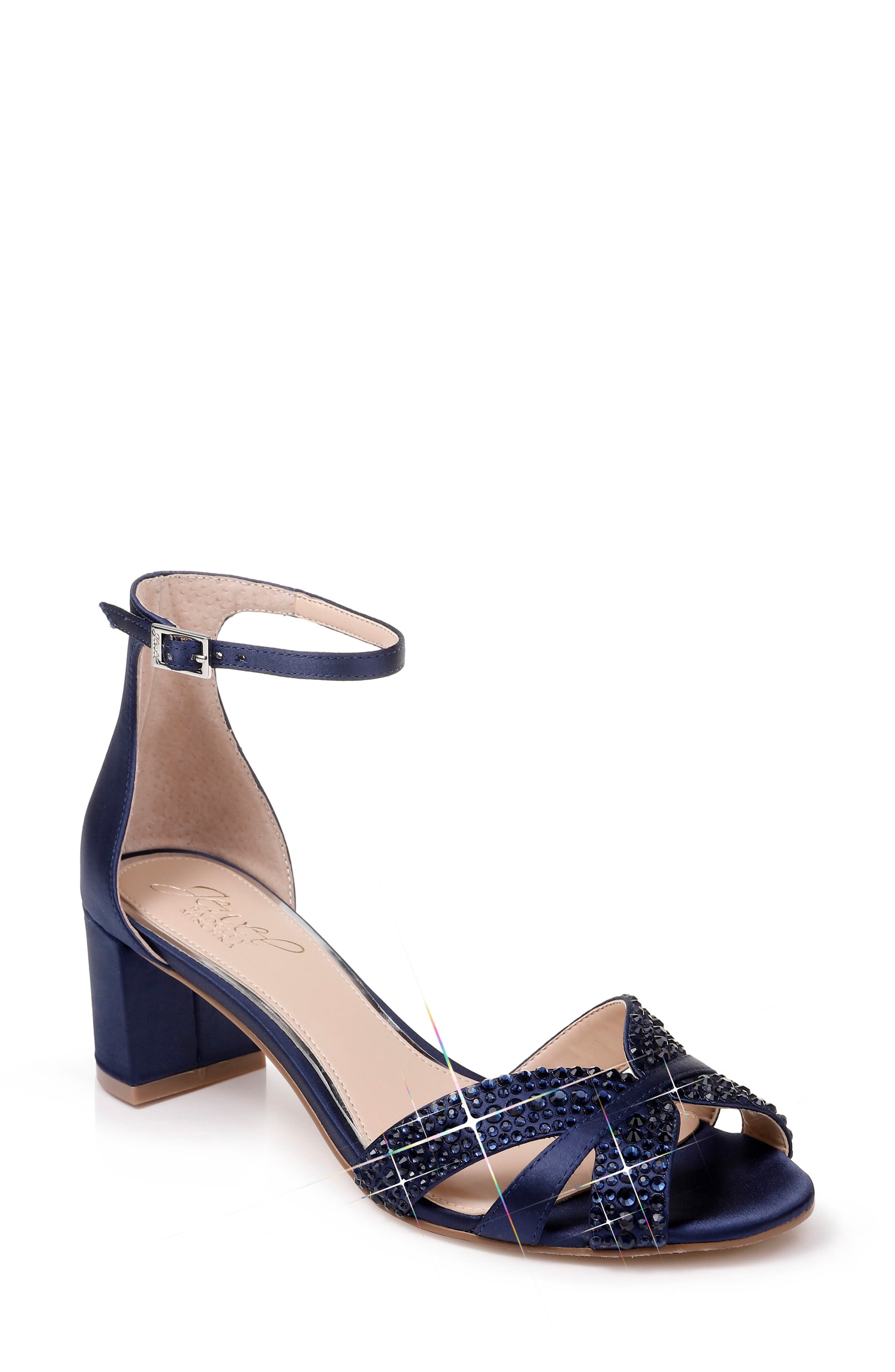 Sequoia Crystal Embellished Ankle Strap Sandal, Main, color, NAVY SATIN