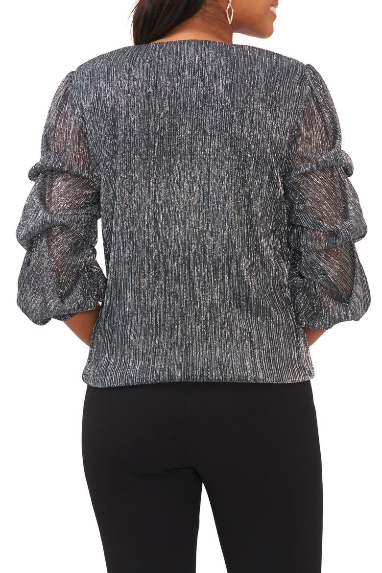 Metallic Lantern Sleeve Top, Alternate, color, BLACK/SILVER