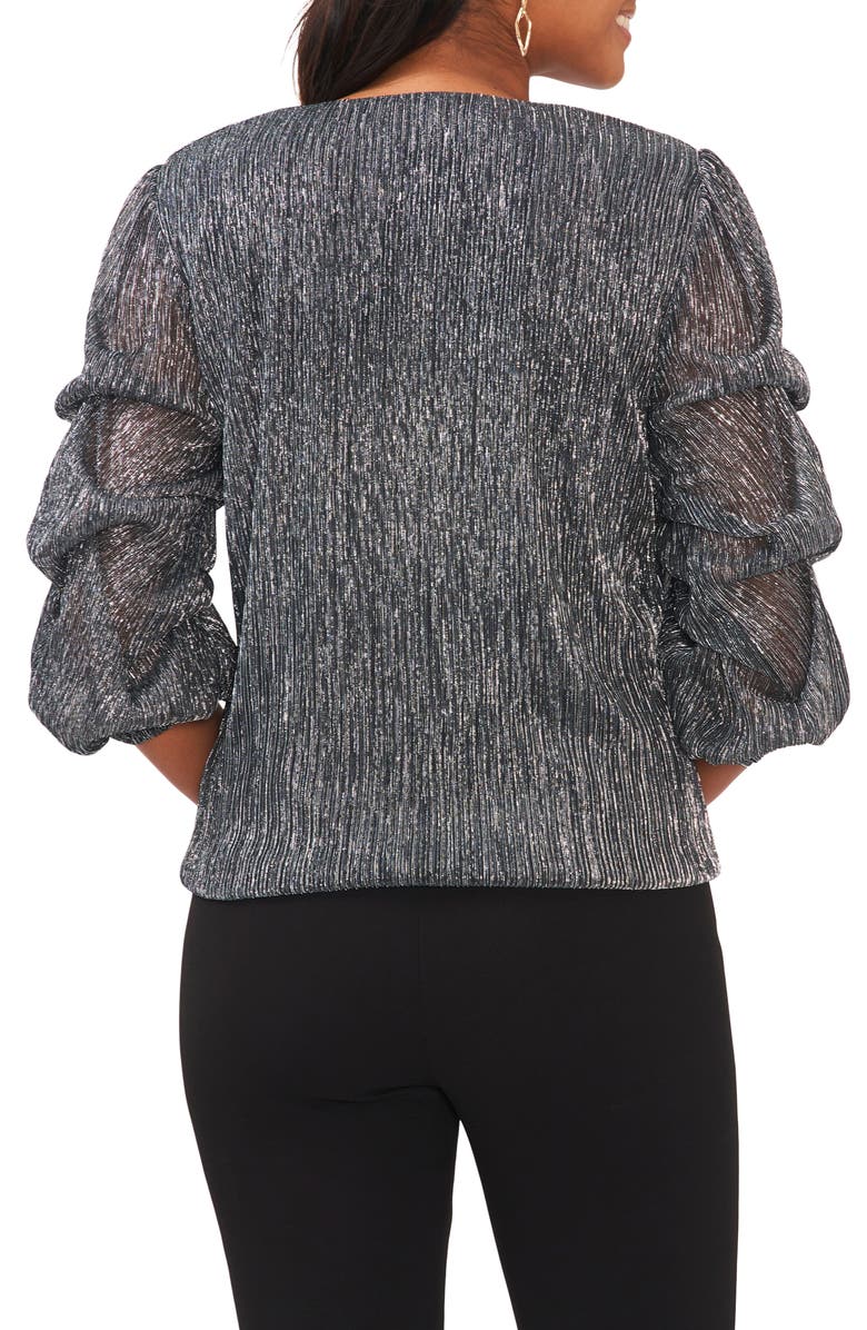 Chaus Metallic Lantern Sleeve Top, Alternate, color, Black/Silver