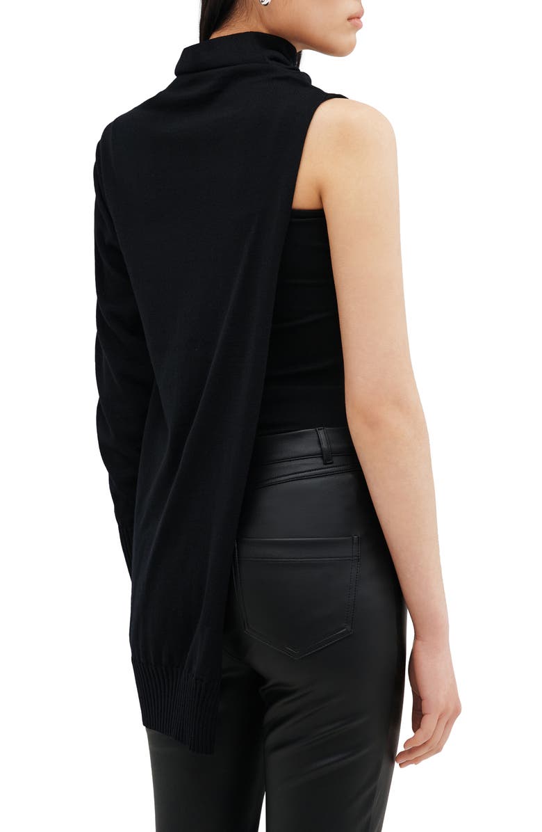 Two Lines by Marcella Berlin One Sleeve Turtleneck Top, Alternate, color, Black