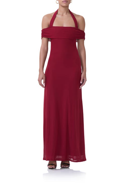 Yvonne Off the Shoulder Mesh Halter Maxi Dress