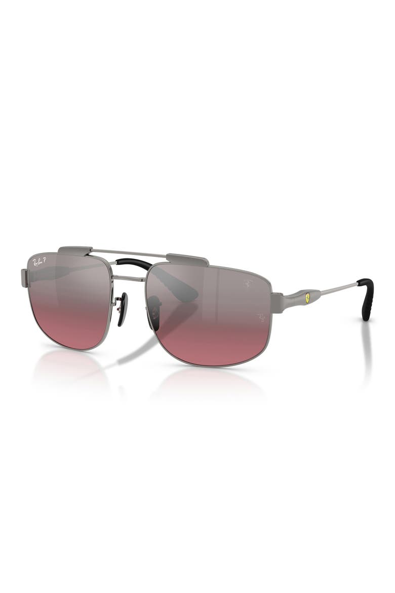 58mm Ferrari Polarized Square Sunglasses, Alternate, color, GUNMETAL / WINE