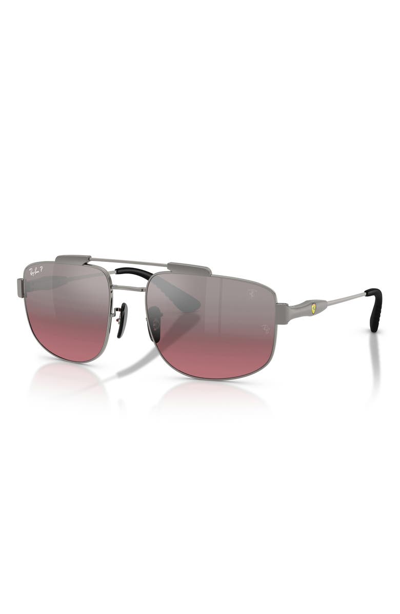 Ray-Ban 58mm Ferrari Polarized Square Sunglasses, Alternate, color, Gunmetal / Wine