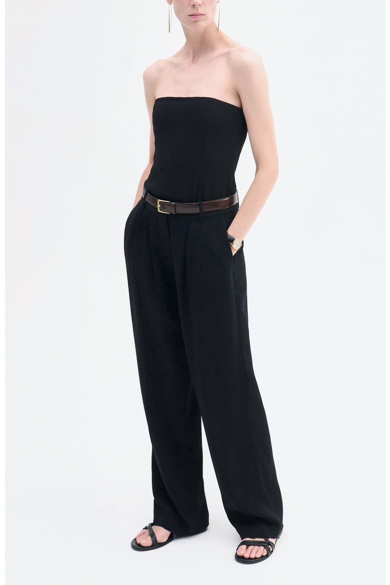 Strapless Bustier Top in Crepe, Main, color, Black