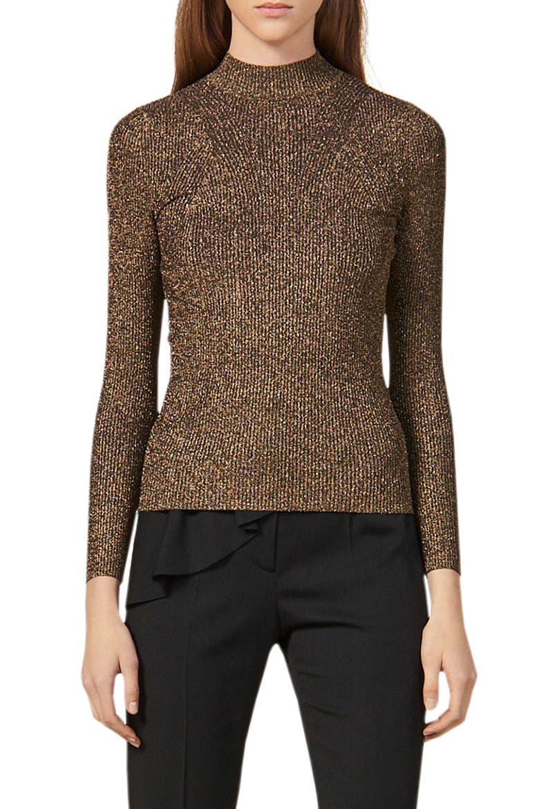 Shinny Mock Neck Sweater, Main, color, GOLD