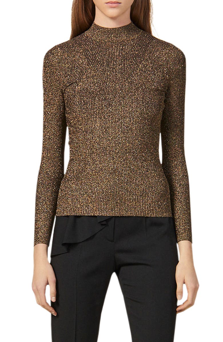 SANDRO Shinny Mock Neck Sweater, Main, color, 