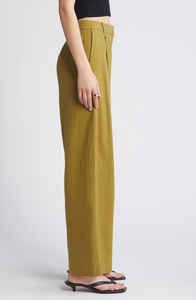 Open Edit Wide Leg Linen Blend Pants, Alternate, color, Olive Eyes