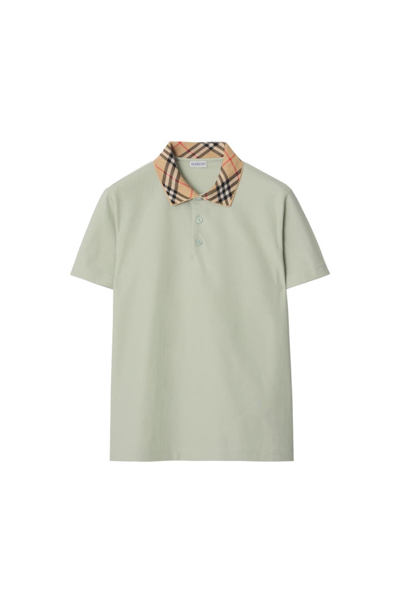Burberry Check Collar Cotton Polo Shirt, Alternate, color, Seafoam Green