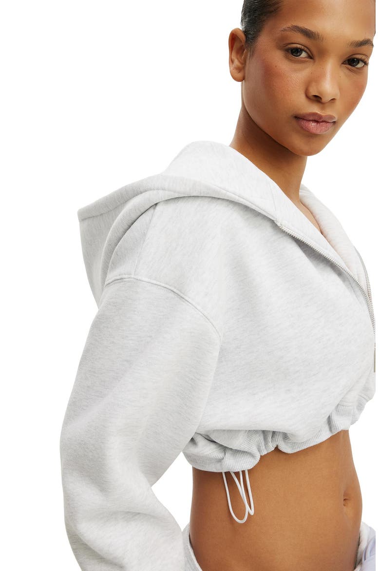 Women's Active Plush Micro Cropped Zip Through, Alternate, color, Cloudy Grey Marle