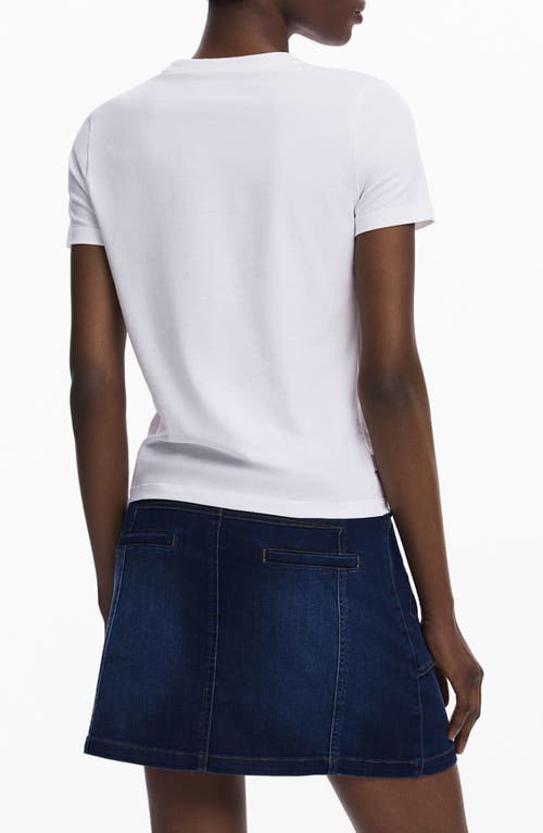 Desigual Stretch Cotton Graphic T-shirt In White
