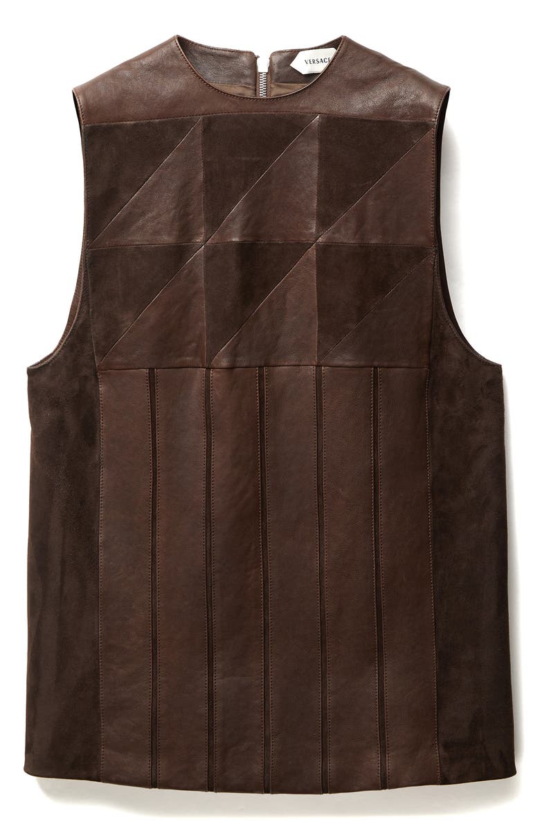 Versace Leather Patchwork Minidress, Alternate, color, Burnt