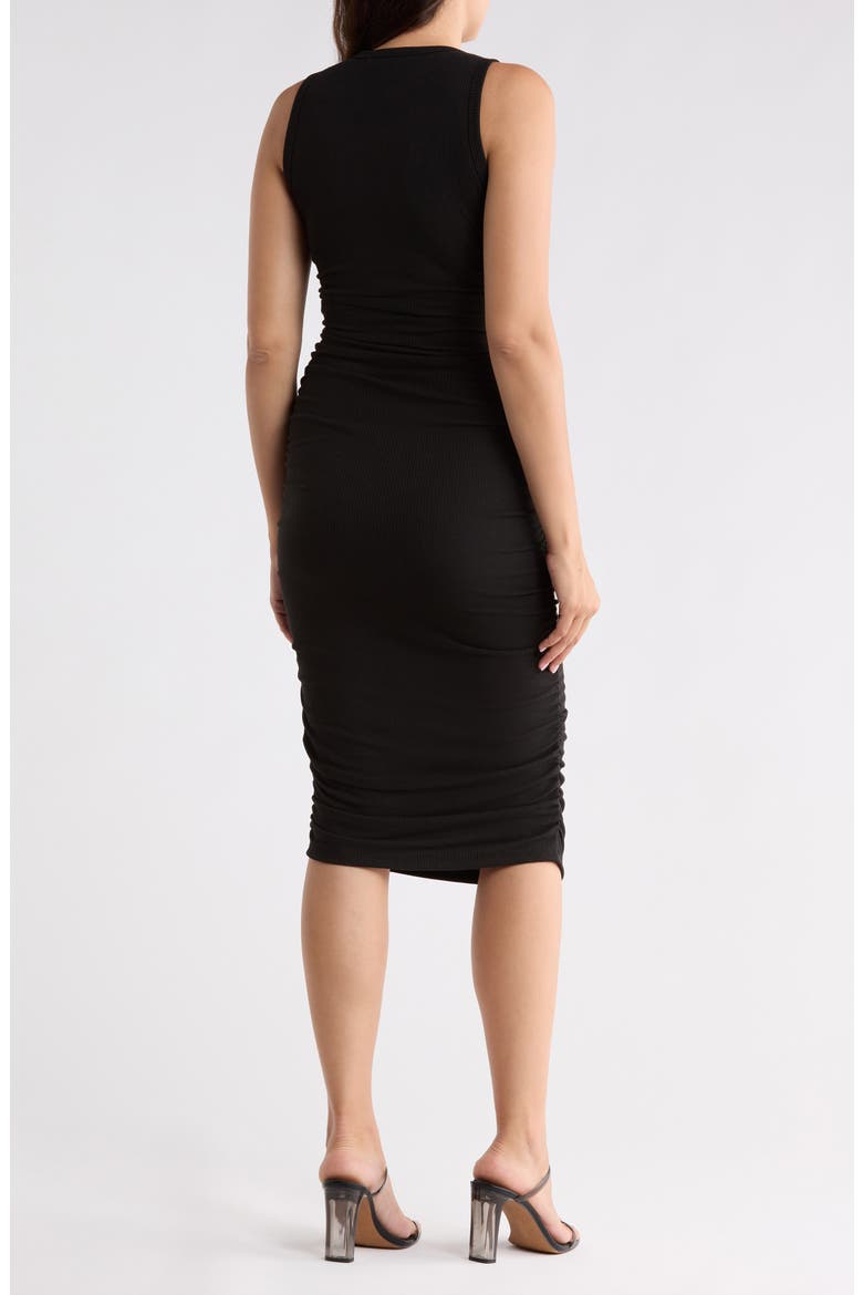 Sleeveless Ruched Knit Midi Dress, Alternate, color, BLACK