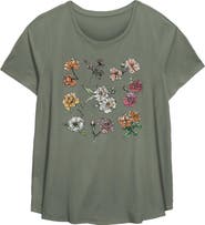 Lost Gods Women's Dainty Watercolor Flowers Graphic T-Shirt