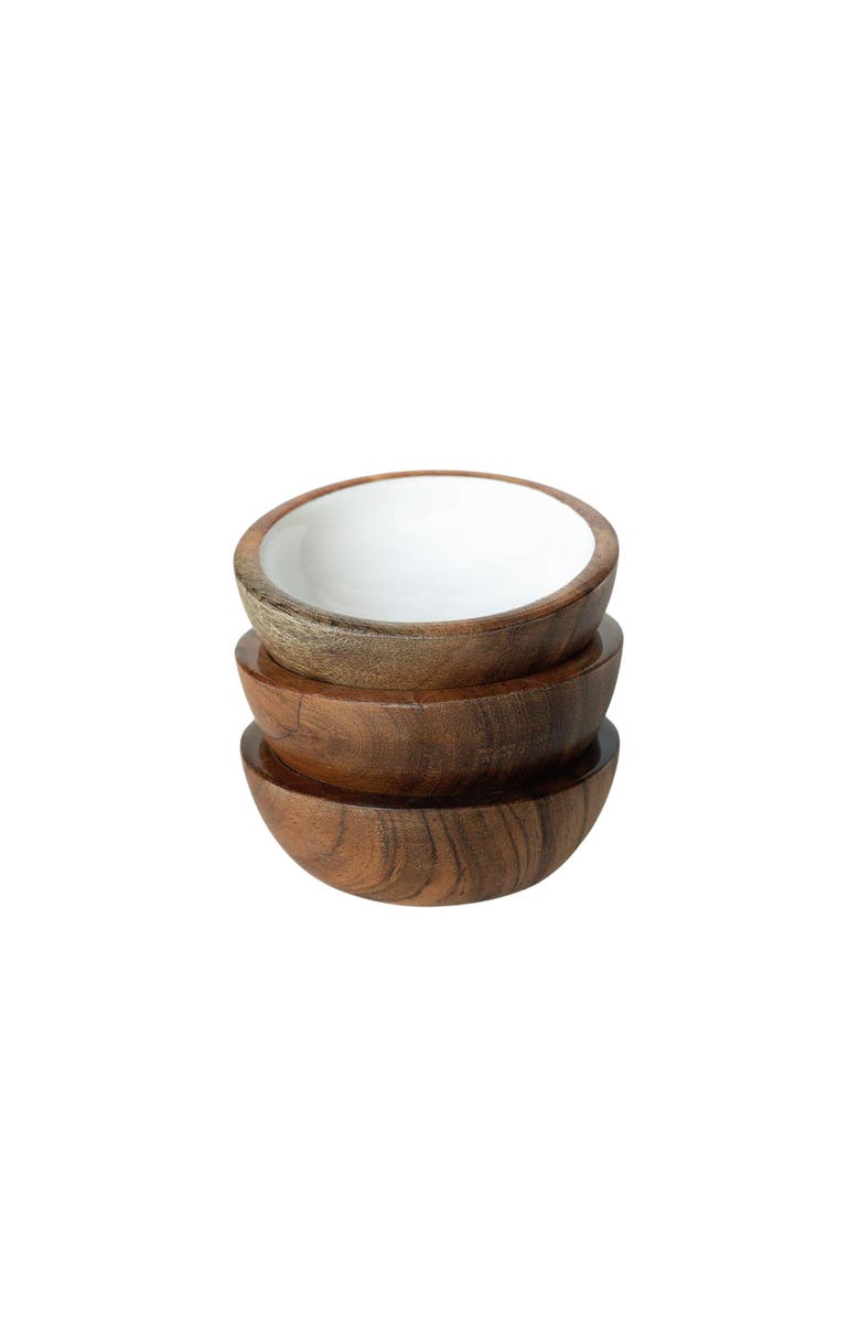 Jeanne Fitz Wood + White Collection Acacia Wood 3 Dipping Bowls and Tray, Alternate, color, White, Brown