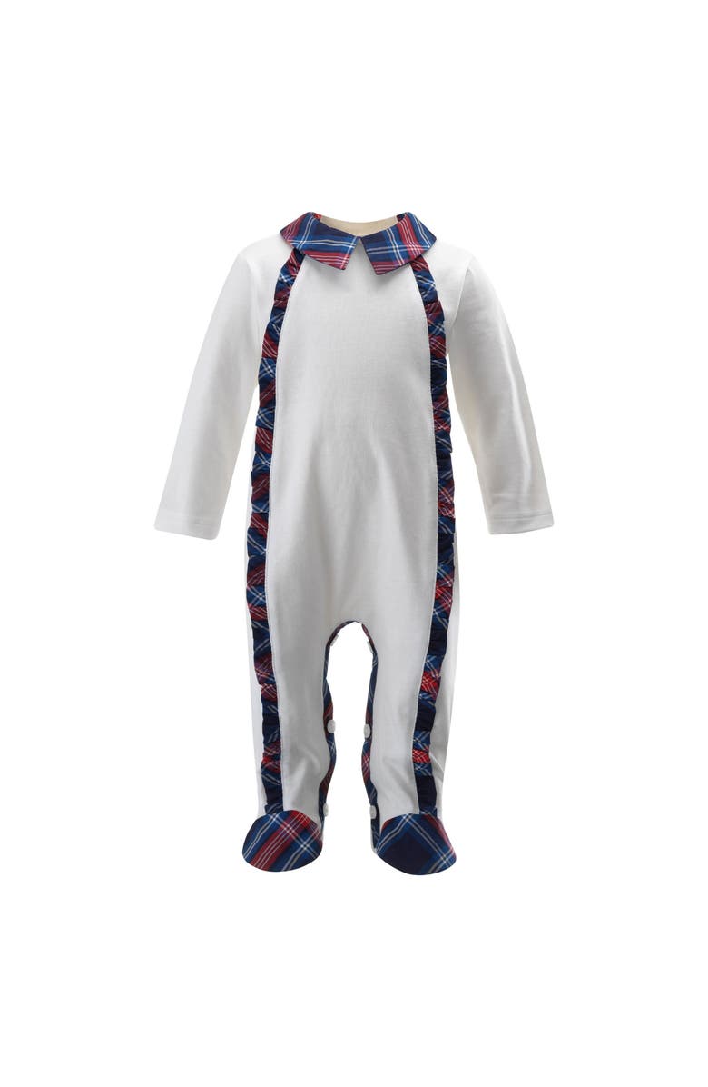 Rachel Riley Tartan Trim Babygro, Main, color, Navy