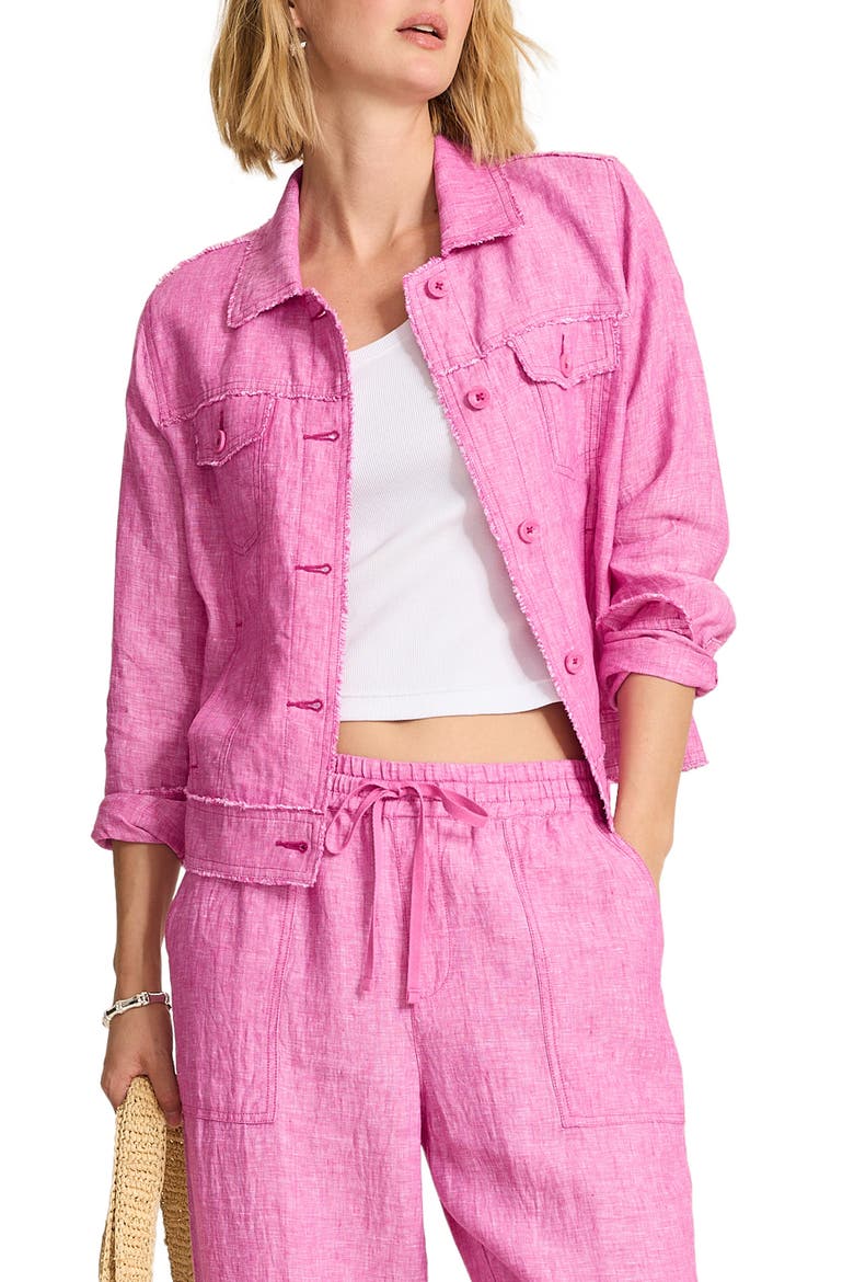 Two Palms Linen Raw Edge Jacket, Main, color, PEACH GELATO