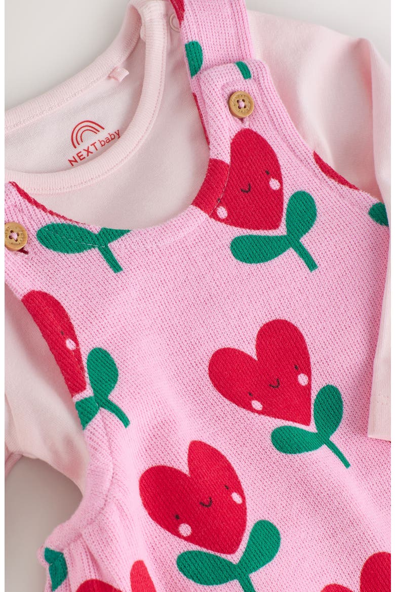 Flower Heart Overalls & Bodysuit Set, Alternate, color, PINK