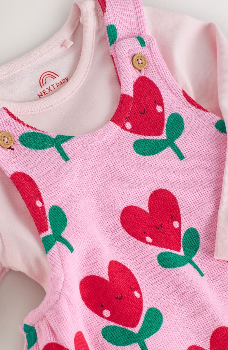NEXT Flower Heart Overalls & Bodysuit Set, Alternate, color, Pink