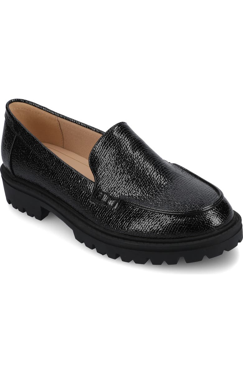 Journee Collection Ericka Lug Sole Platform Loafer - Wide Width, Main, color, Black Lizard