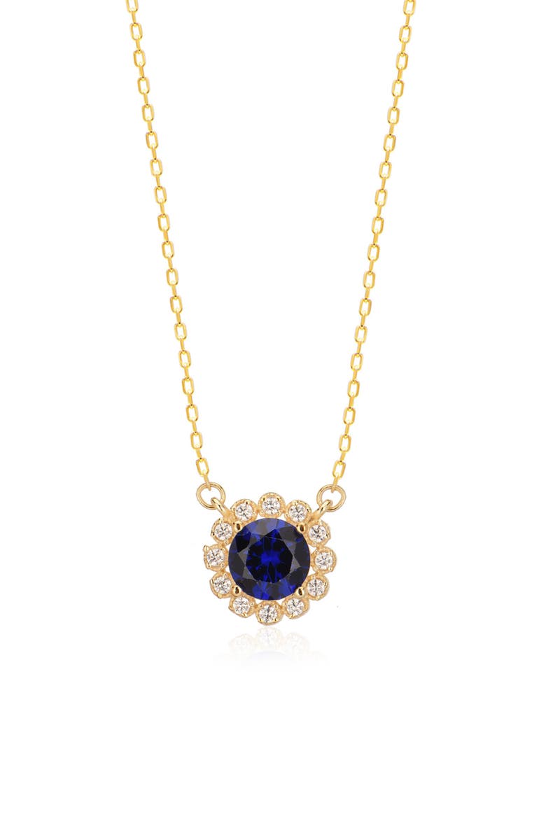 GABI RIELLE Rise Above the Crowd Collection 14K Yellow Gold Plated Sterling Silver Crystal Blue Flower Pendant Necklace, Main, color, 