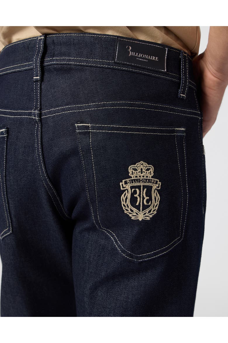 Super Straight Cut Jeans Leather Details Men, Alternate, color, navy