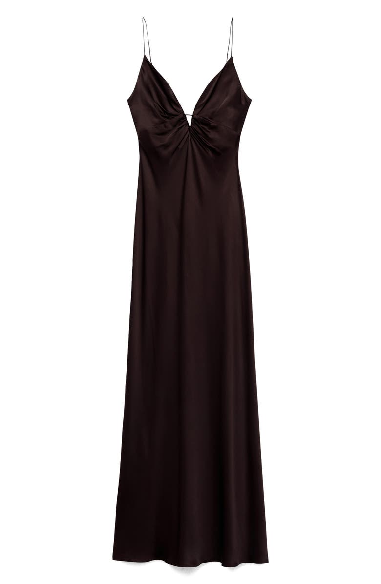 MANGO V-Neck Satin Dress, Alternate, color, Brown