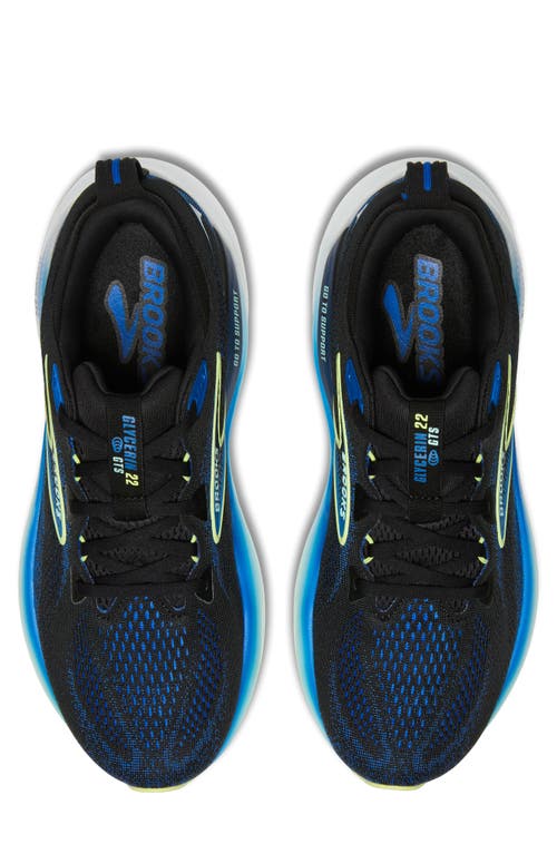 Brooks Glycerin Gts 22 Running Shoe In Black/cobalt/neo Yellow