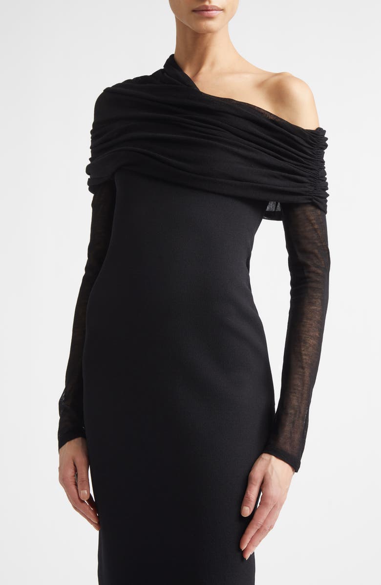 Altuzarra Meyer Draped One-Shoulder Long Sleeve Midi Dress, Alternate, color, Black