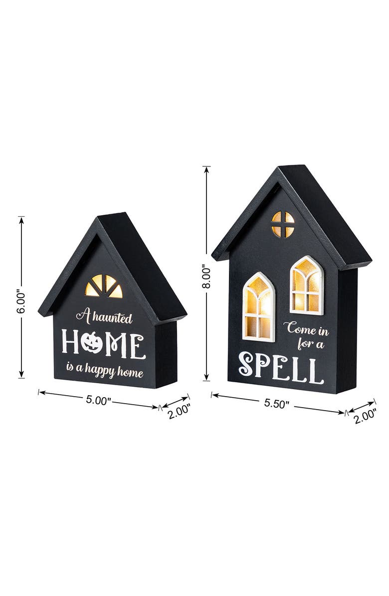 Glitzhome Set of 2 Lighted Halloween Wooden House-shaped Table Decor, Alternate, color, Black