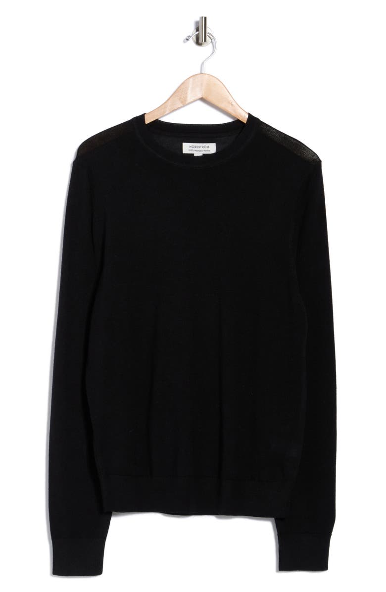 Nordstrom Washable Merino Wool Crewneck Sweater, Alternate, color, Black Rock